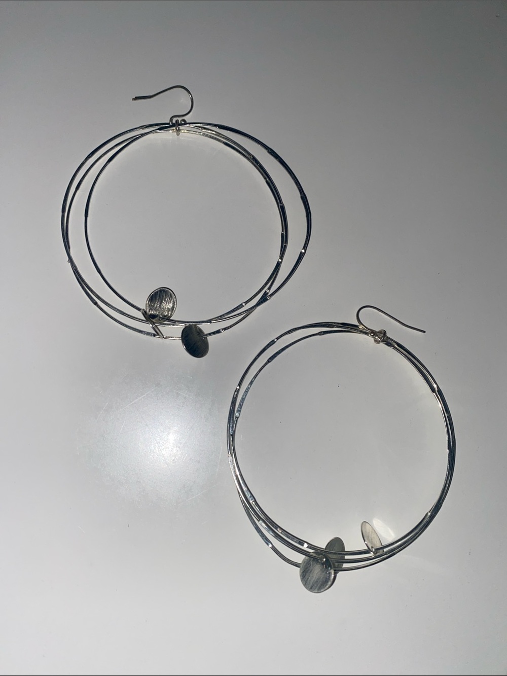 Silver Hoop Dangle Earrings with Disc Charms